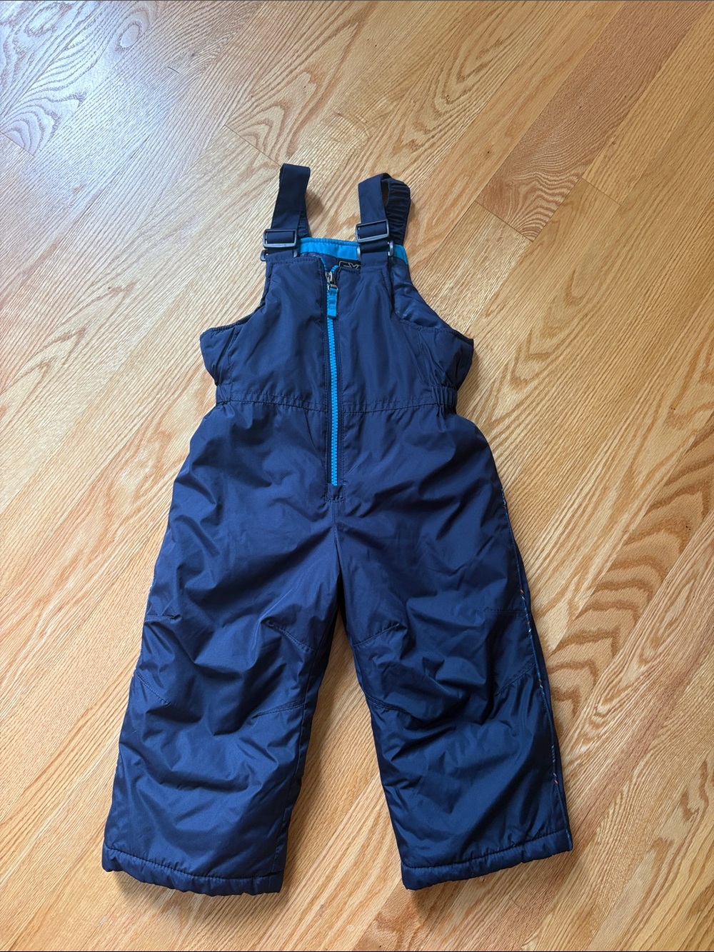 2T ZeroXposur Navy Blue Kids Snow Overalls with Teal Zip